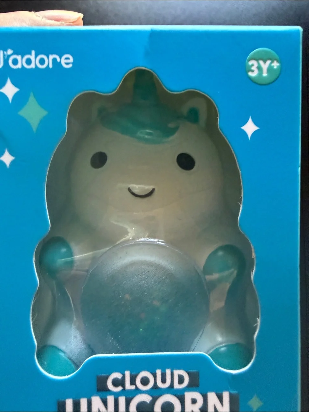 New J'adore Blue Cloud Unicorn Squish Squeeze Glitter Sensory Toy 3+ Squishy